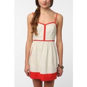 White + Red Linen Contrast Trim Dress