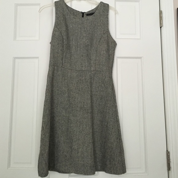 Grey herringbone dress with gold thread