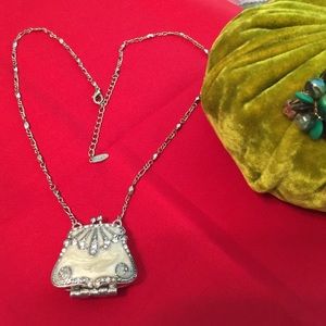 Beautiful locket bag,  white enamel swirl sparkle!