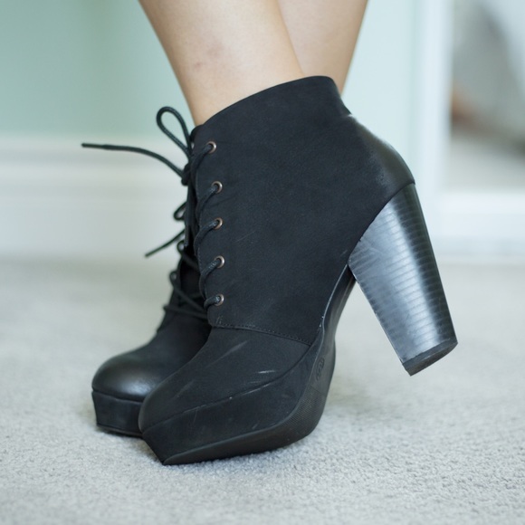 Black lace-up booties