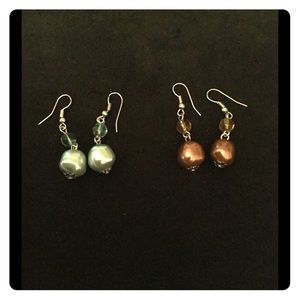 Blue and copper hanging earrings