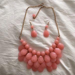 Pink and gold necklace with matching earrings