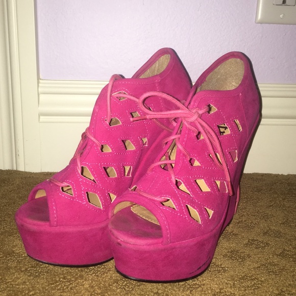 Hot Pink Wedge Heels