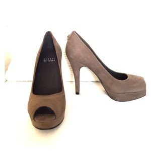 Suede Stuart Weitzman peep toe pump