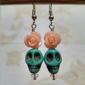 Skull and rose earrings