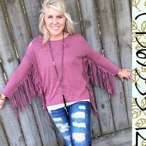 Maroon Fringe Long Sleeve Top
