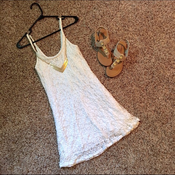 SOLD Ivory Lace Scoop-Neck Dress - Picture 4 of 4