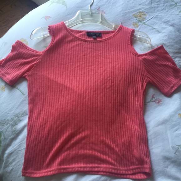 Topshop ribbed knot cold shoulder crop top
