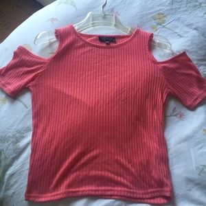 Topshop ribbed knot cold shoulder crop top