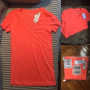J. Crew Vintage Cotton Slub V-Neck in Neon Flame