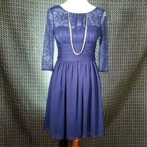Navy Blue Lace & Chiffon Dress