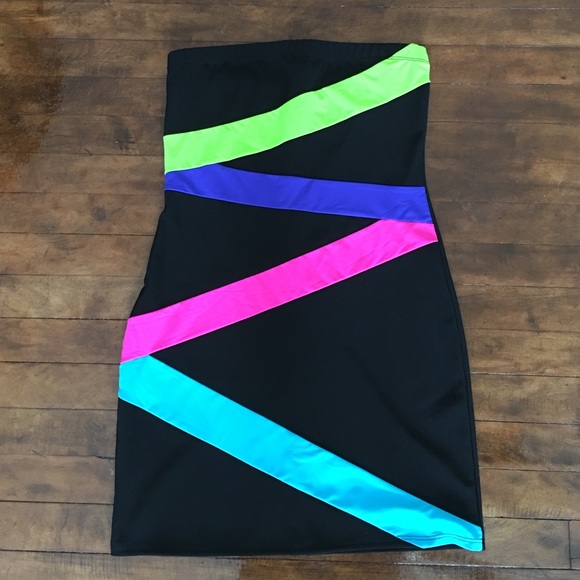 Neon Stripe Strapless mini dress