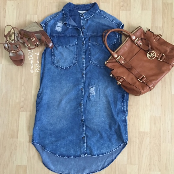 Calvin Klein Dresses & Skirts - Calvin Klein Destroyed Distress Denim Shirt Dress