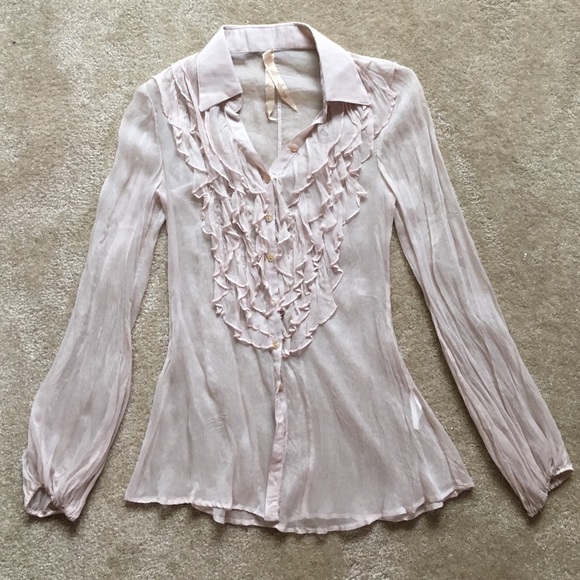 Sheer Crepe Ruffle Blouse in Blush by Bailey 44