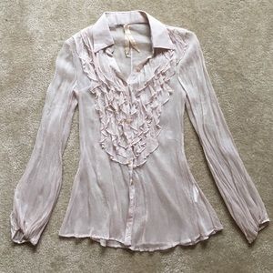 Sheer Crepe Ruffle Blouse in Blush by Bailey 44