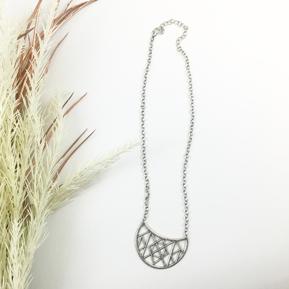 Jewelry - Brushed/Tarnished Look Silver Half Moon Necklace