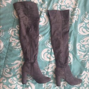 Gray Thigh High Suede Boots