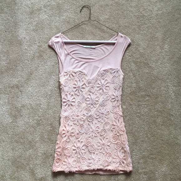 Floral Texture Embellished Illusion Tank in Blush