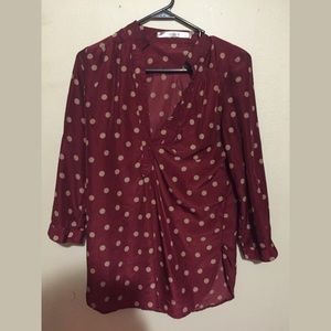 MODCLOTH POLKA DOT BLOUSE - Red and Tan