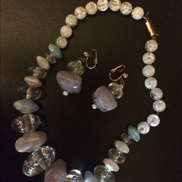 Beaded necklace and clip earrings