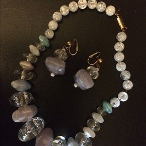 Beaded necklace and clip earrings