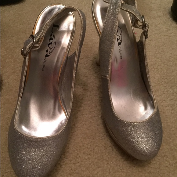 Worn twice! Silver glitter heels