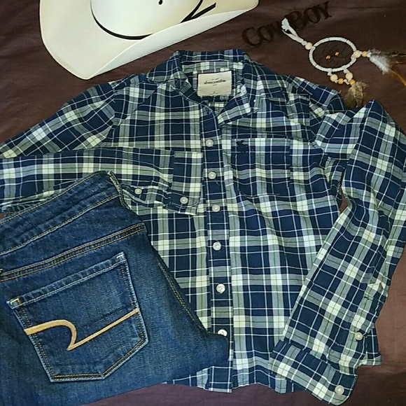 Abercrombie plaid girls long button shirt nwot