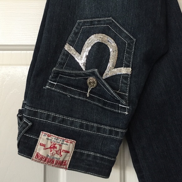 True Religion Dark Denim Sequin Skinny Jeans 27 - Picture 2 of 4