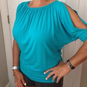 Tommy Bahama aqua cold shoulder tunic top