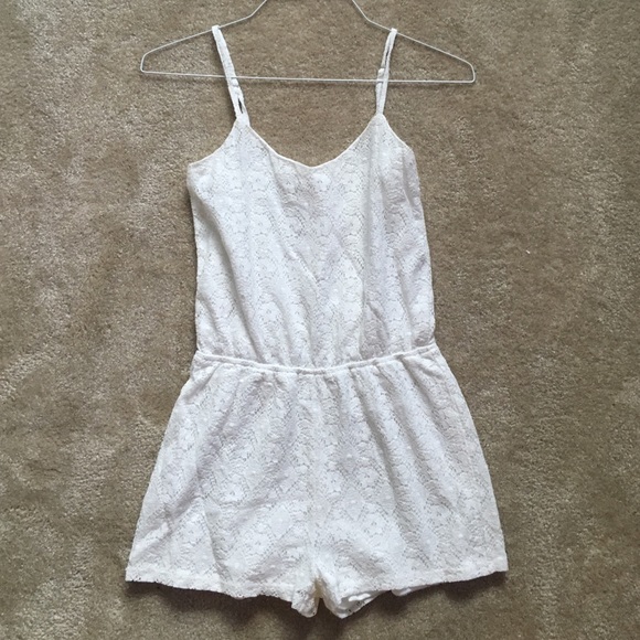White Lace Spaghetti Strap Romper by Arden B.