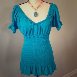 Turquoise peasant style blouse