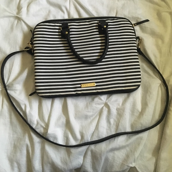Steve Madden Black White Striped Laptop Bag Purse