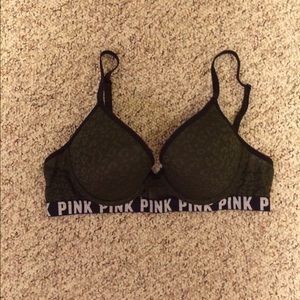 PINK 34B olive green leopard lace push-up bra!