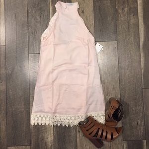 Light pink shift dress with halter neck