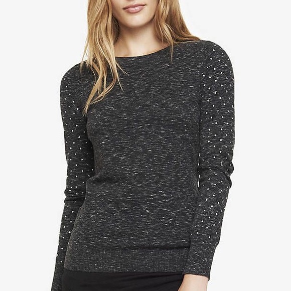 Express Sweaters - Express Heathered Slub Rhinestone Sleeve Sweater