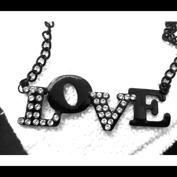 Black Rhinestone LOVE choker necklace