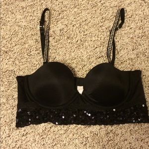 PINK 34A black sequin longline removable straps!