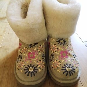Barely Worn UGG Boots with Floral Embroidery