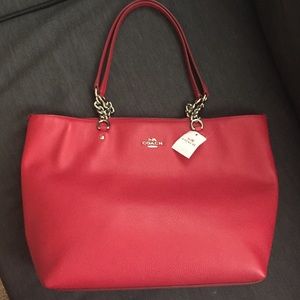 Coach Sophia Tote Red pebble Leather NWT