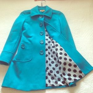 Teal Pea Coat w/ Polka Inside