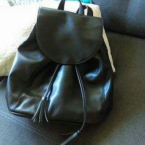 Black faux leather backpack with Gold Hardware
