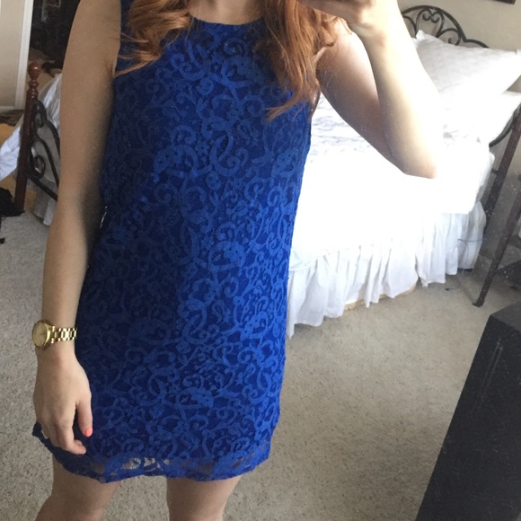 H&M Cobalt Blue Lace Sleeveless Sheath Dress