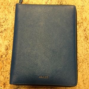 Coach Denim Blue Cross Grain leather portfolio