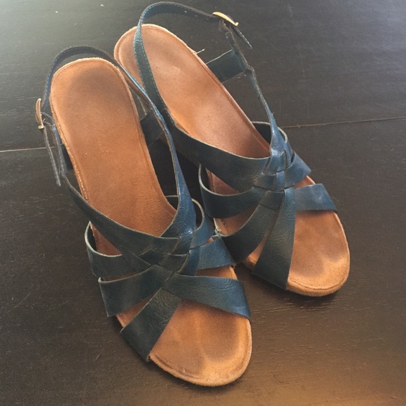 Turquoise basket-weave wedge sandals
