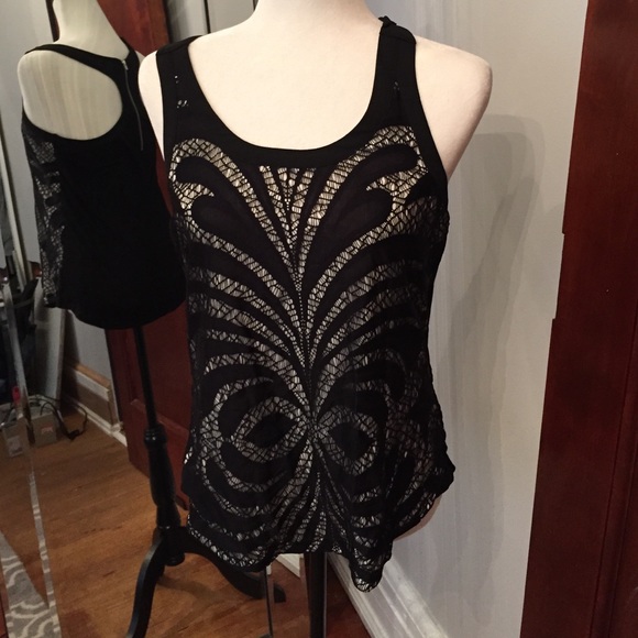 Racer back black and white lace top.