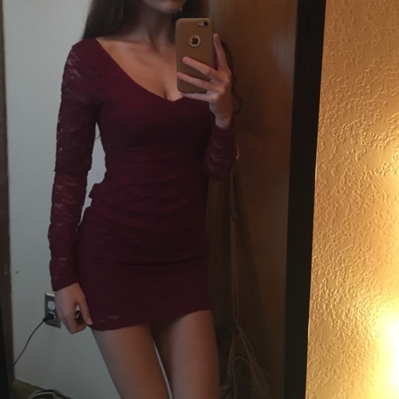Maroon Lace Long sleeve fitted dress. Homecoming!