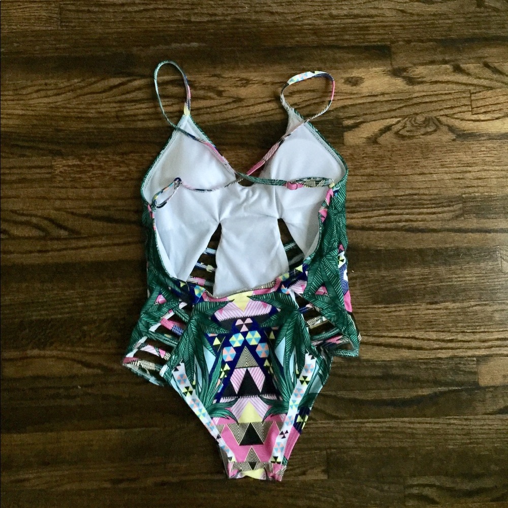 Tribal Printed One Piece with Lattice Cut Outs - Picture 2 of 4