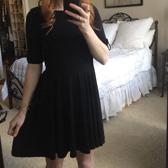 Express Black Tab Sleeve Fit & Flare Dress