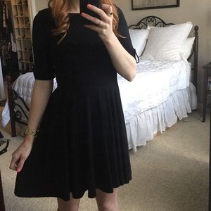 Express Black Tab Sleeve Fit & Flare Dress