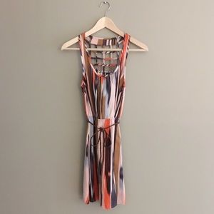 Painterly Tie-waist Dress with Lattice Back Detail